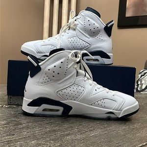 White midnight navy Jordan 6 retro, with original box